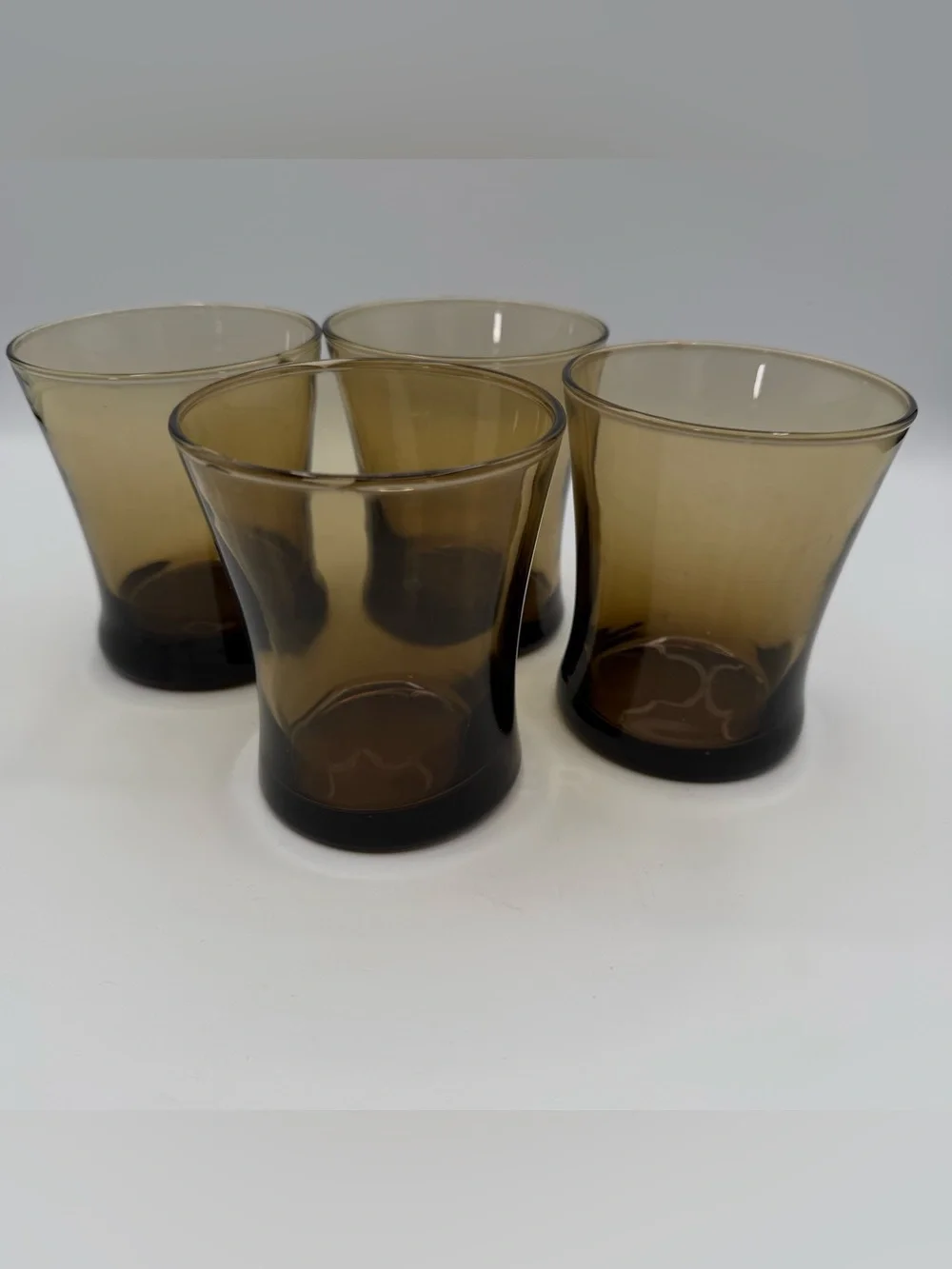 Vintage Smokey Amber Brown Glass Tumblers 10 oz Juice Rocks Glasses. Set of 4